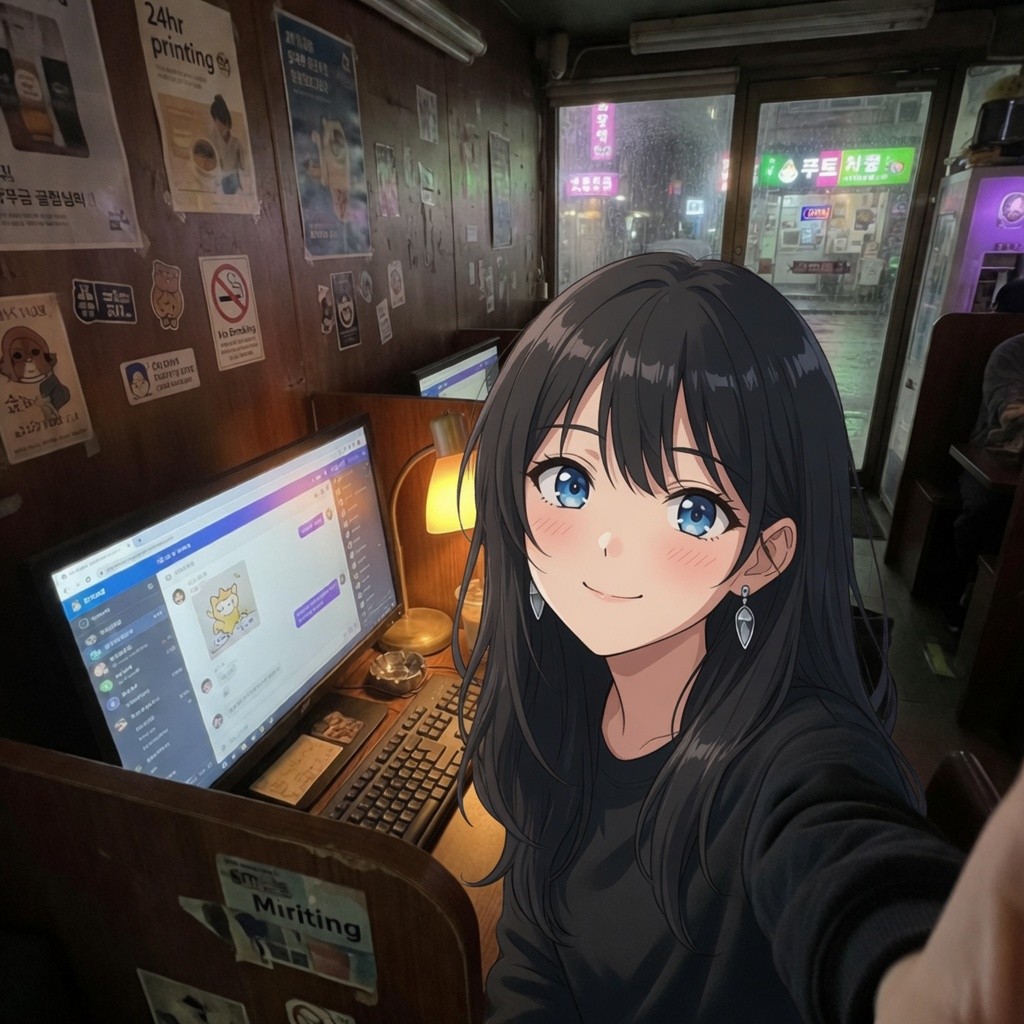 Avalynn in a late internet cafe